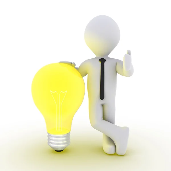 Businessman leaning on light bulb — Stock Photo, Image