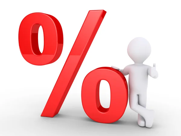 Person leaning on a percent symbol — Stock Photo, Image