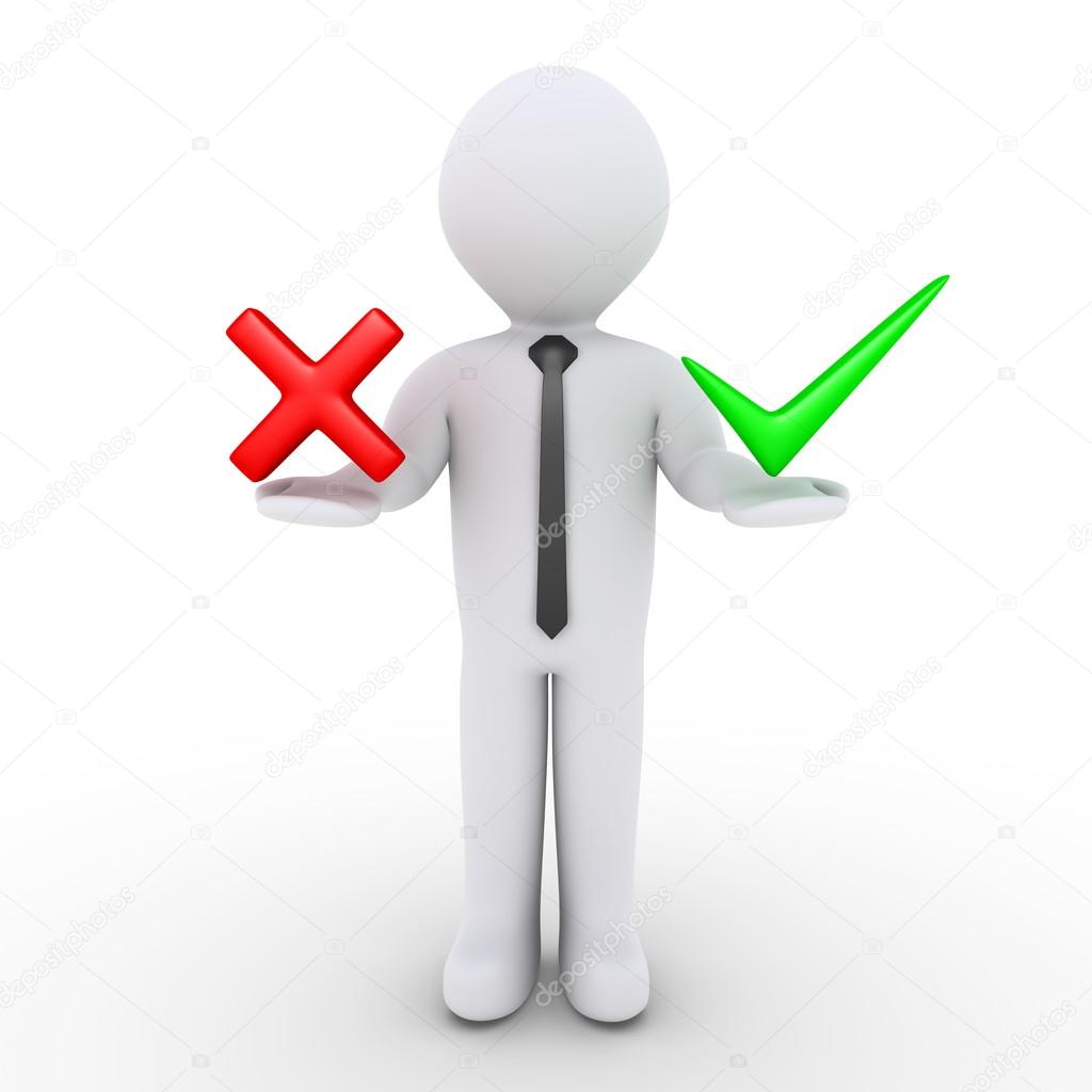 Businessman holding right and wrong symbols Stock Photo by ©6kor3dos