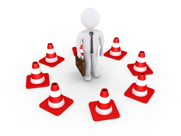 Businessman is isolated by traffic cones — Stock Photo, Image