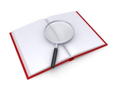büyüteci üst kısmında açık bir kitap olduğunu