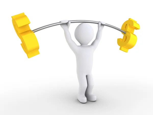 Person is weight lifting dollars — Stock Photo, Image