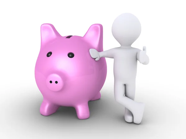 Pig money box and person — Stock Photo, Image