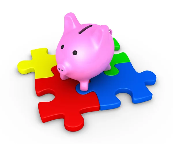 Pig money box on puzzle — Stock Photo, Image