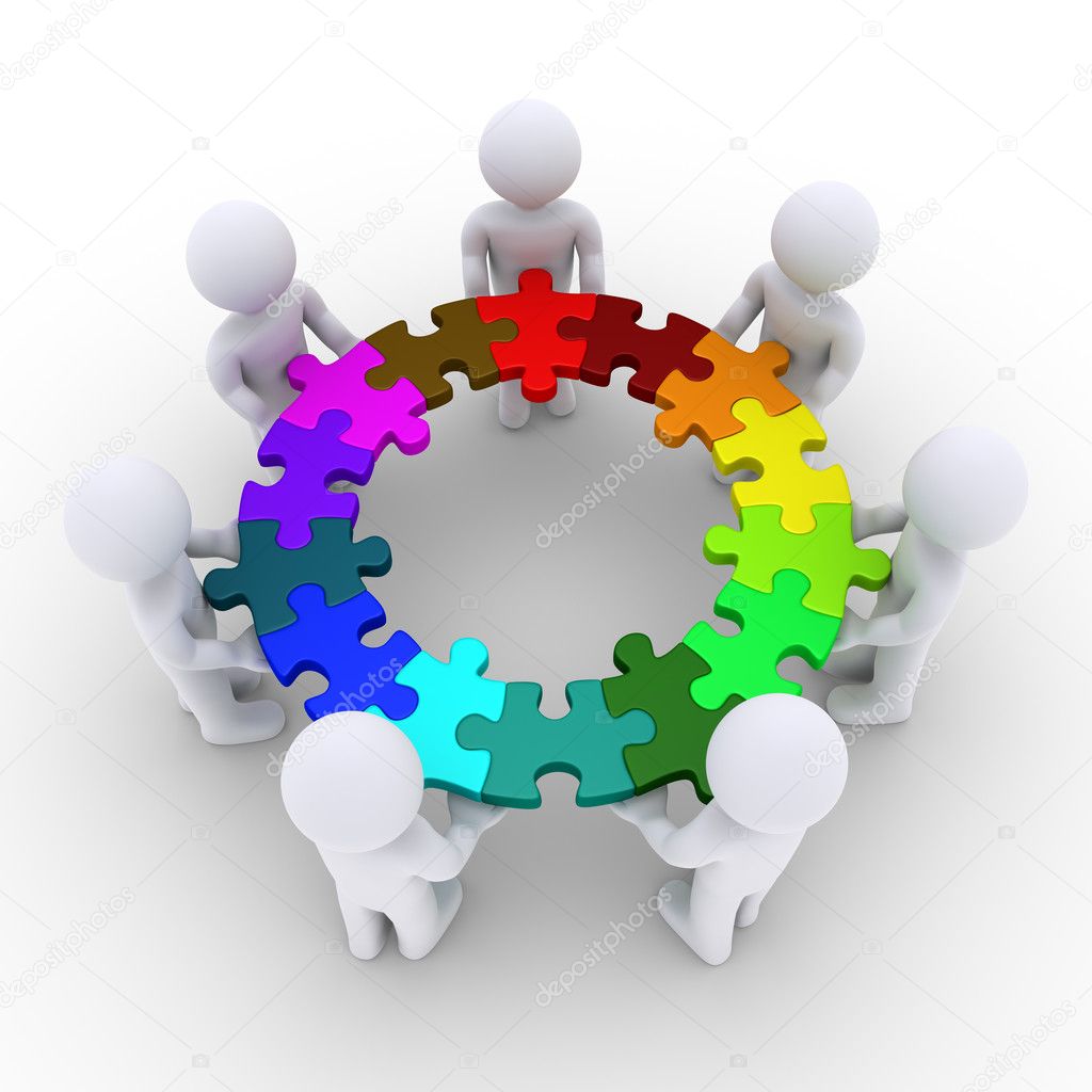 People holding puzzle pieces connected in a circle