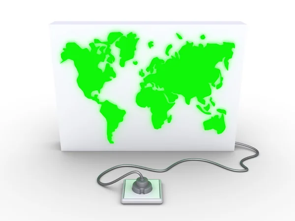 A panel with the world map is plugged in — Stock Photo, Image