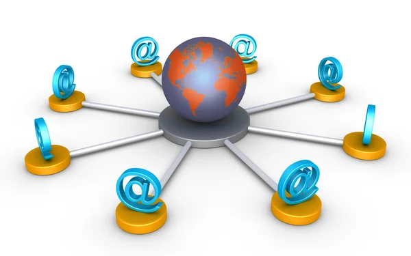 E-mail symbols are connected to the world — Stock Photo, Image