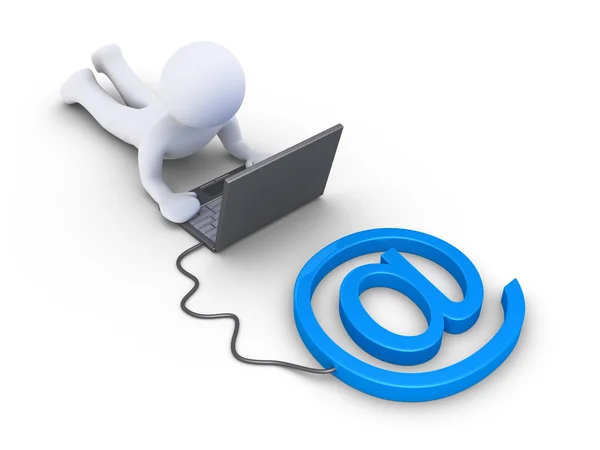 Person is using a computer connected to e-mail symbol — Stock Photo, Image