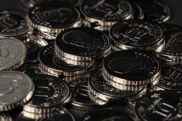 Silbermünzen Hintergrund Ukrainische Griwna Münzen Geld Und Finanzen Ukrainische Münzen — Stockfoto