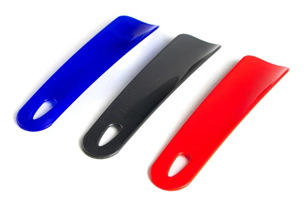 Set Colorful Shoehorns Isolated White Background Black Blue Red Long — Stock Photo, Image
