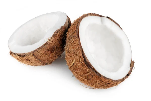 Kokos Met Helft Geïsoleerd Witte Achtergrond — Stockfoto