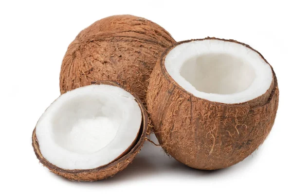 Kokosnoten Een Witte Achtergrond Halve Kokosnoot — Stockfoto