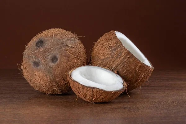 Coconut Half Brown Background — 图库照片