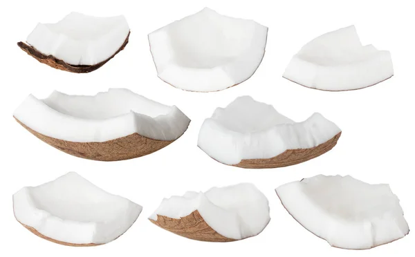 Pedaços Coco Isolados Sobre Fundo Branco Recolha — Fotografia de Stock
