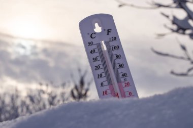 Celsius veya Fahrenheit 'te karda düşük sıcaklık termometresi.