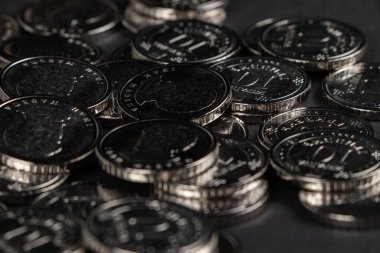 Ukrayna hrivnias sikkeleri. Ukrayna sikkelerinin arka planı 10 Hryvnia. Para ve finans