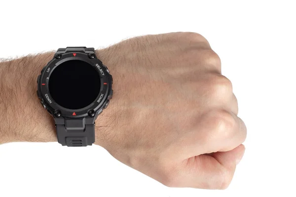 Mão Humana Usar Relógio Inteligente Conceito Gadget Vestível — Fotografia de Stock