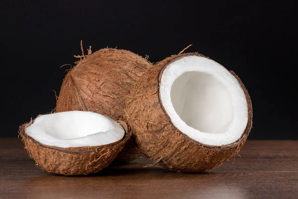 Coconut Half Dark Background — 图库照片