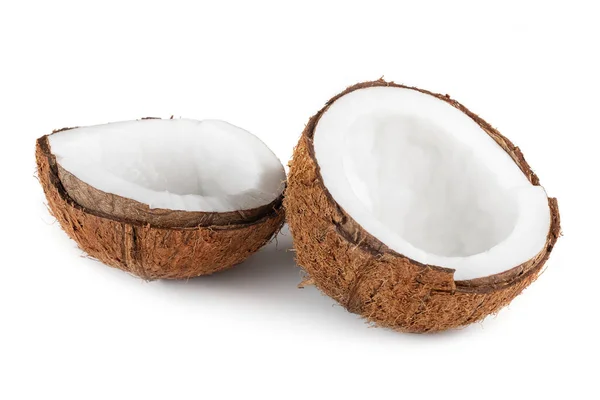 Kokos Met Helft Geïsoleerd Witte Achtergrond — Stockfoto