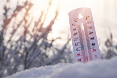 Termometre kışın karların üzerinde yatar. Negatif bir sıcaklık gösterir. Kışın soğuk hava ve ortam sıcaklıklarıyla sert bir iklimde meteorolojik koşullar.
