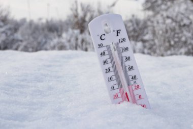 Celsius veya Fahrenheit 'te karda düşük sıcaklık termometresi.
