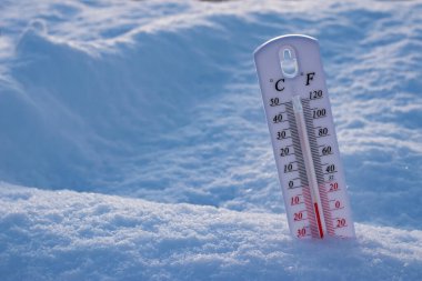 Karda termometre. Kışın aşırı soğuk..