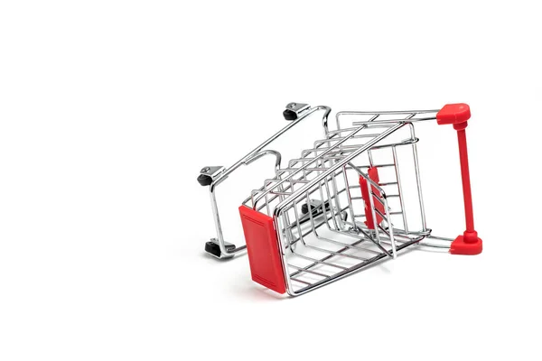 Overturned Empty Grocery Shopping Cart Isolated White Background — Stock Photo, Image