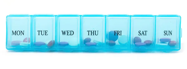 Organizzatore Pillola Con Varietà Pillole Supplemento Una Settimana Plastica Settimanale — Foto Stock