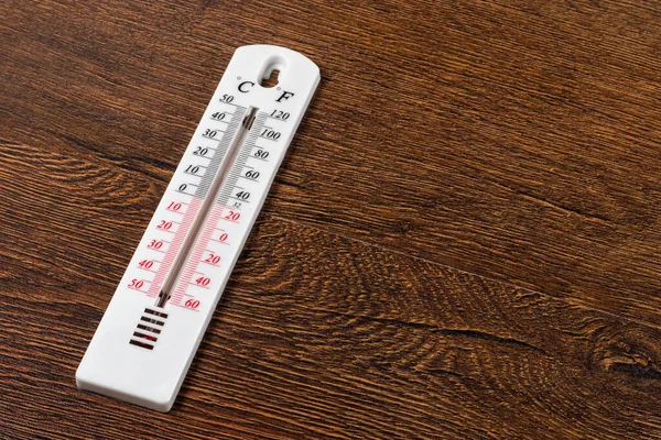 Thermomètre Pour Mesurer Température Air Sur Fond Bois — Photo