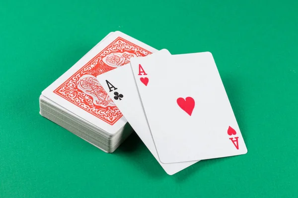 Playing Cards Green Background — Stock Photo, Image