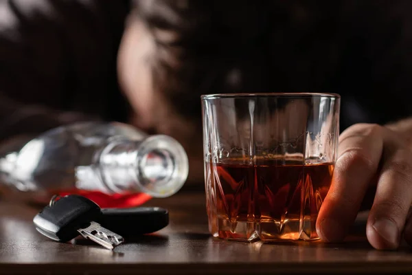 Alcoholism Alcohol Addiction People Concept Male Alcoholic Glass Whiskey Lying — Stock Photo, Image