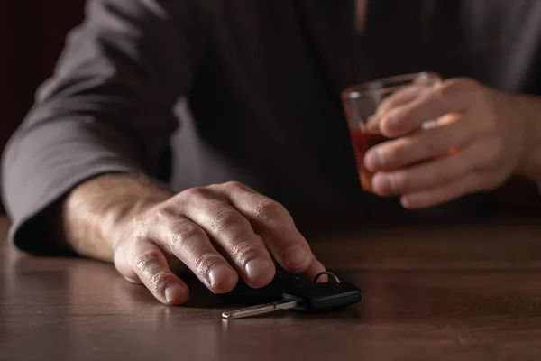 Drink Drive Drunk Man Glass Alcohol Hand Taking Car Keys — Stock Photo, Image