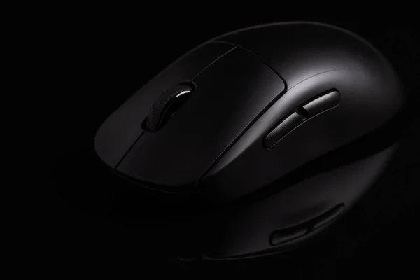 Preto Moderno Mouse Computador Sem Fio Fundo Preto — Fotografia de Stock
