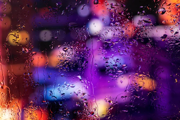 Rain Drops Condensation Window Glass Background Night City — Photo