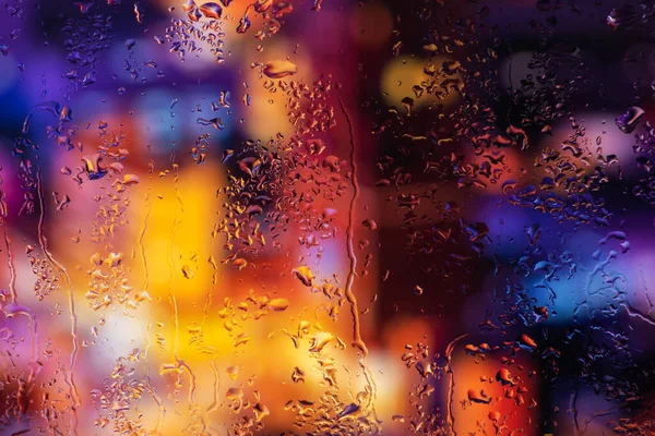 Rain Drops Condensation Window Glass Background Night City — Stock Photo, Image