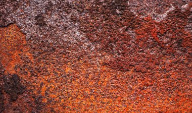 Paslı demir dokusu. Arkaplan ve paslı demirin eski renk ve klasik tarzda dokusu. Paslı, çelik duvarlı arka planda damla var..