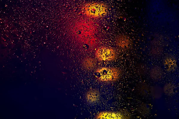 Water Drops Condensation Window Glass Abstract Background Niglt Light — Fotografia de Stock
