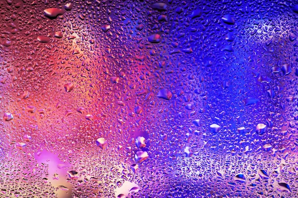 Gotas Água Condensação Copo Janela Abstrato Fundo Niglt Luz — Fotografia de Stock