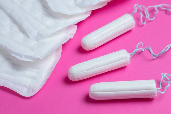 Menstrual Tampons Pads Pink Background Menstruation Cycle Hygiene Protection — Stock Photo, Image