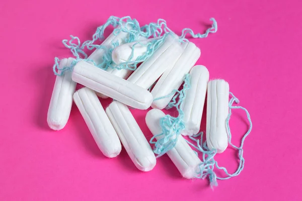 Medical Female Tampon Close Pink Background Hygienic White Tampon Women — Stock Photo, Image