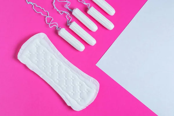 Menstrual Tampons Pads Pink Background Menstruation Cycle Hygiene Protection Copy — Stock Photo, Image