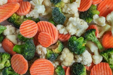 Donmuş sebzelerin karışımı. Yakın plan.