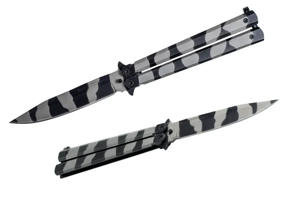 Balisong Butterfly Folding Knife White Background — 스톡 사진