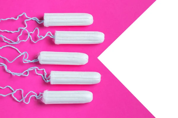 Menstrual Period Concept Woman Hygiene Protection Cotton Tampons Pink Background — Stock Photo, Image