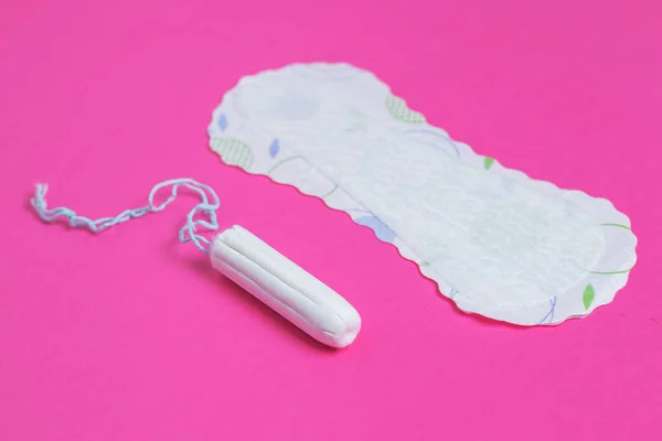Menstrual Tampons Pads Pink Background Menstruation Cycle Hygiene Protection — Stock Photo, Image