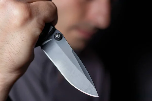 Knife Hand Man Threat Knife Man Attack Knife Crime Violence — Stock Fotó