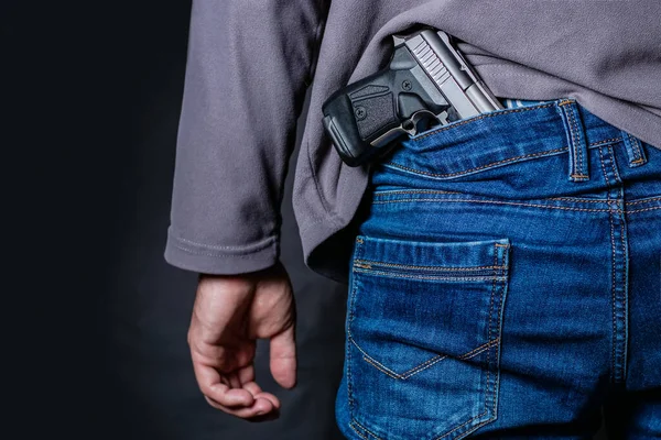 Problems Terrorism Unauthorized Application Shooting Iron Person Holds Hide Handgun — Stock Fotó