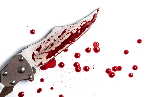 Kapky Krve Vražedné Nože Bílém Pozadí — Stock fotografie