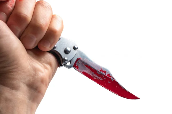 Hand Holding Bloody Knife Large Bloody Knife Bloody Theme Killer — Foto de Stock