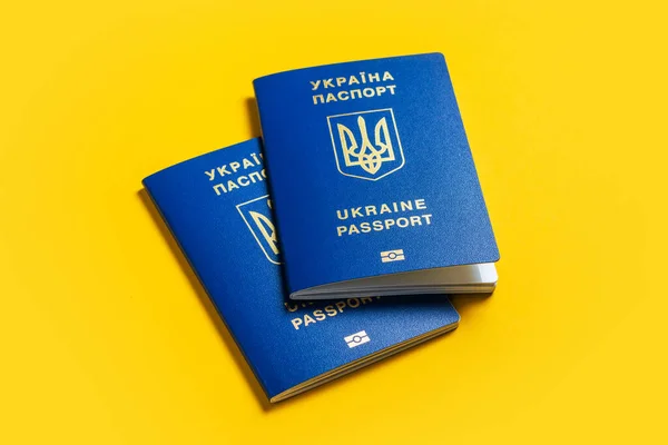 Ukrainian Passport Yellow Background Passport Citizen Ukraine Macro Passport General — Stock Photo, Image